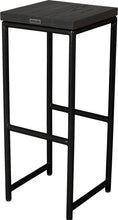 Load image into Gallery viewer, Black metal stool with black stain ash wood made in UK - back side view round frame
