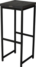 Load image into Gallery viewer, Black metal stool with black stain ash wood made in UK - back side view round frame
