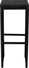 Load image into Gallery viewer, Black metal stool with black stain ash wood made in UK - back view round frame
