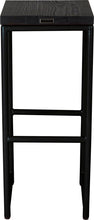 Load image into Gallery viewer, Black metal stool with black stain ash wood made in UK - back view round frame
