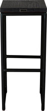 Load image into Gallery viewer, Black metal stool with black stain ash wood made in UK - back view round frame
