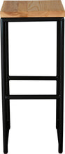 Load image into Gallery viewer, Black metal stool with natural stain ash wood made in UK - front view round frame
