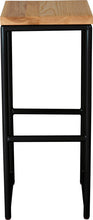 Load image into Gallery viewer, Black metal stool with natural stain ash wood made in UK - front view round frame
