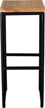 Load image into Gallery viewer, Black metal stool with natural stain ash wood made in UK - front view round frame
