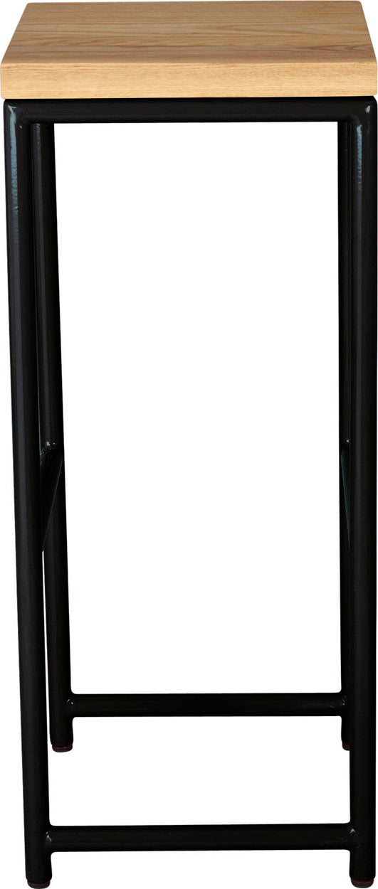 Black metal stool with natural stain ash wood made in UK - side view round frame