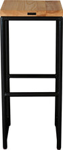 Load image into Gallery viewer, Black metal stool with natural stain ash wood made in UK - back view round frame
