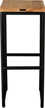 Load image into Gallery viewer, Black metal stool with natural stain ash wood made in UK - back view round frame
