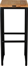 Load image into Gallery viewer, Black metal stool with natural stain ash wood made in UK - back view round frame
