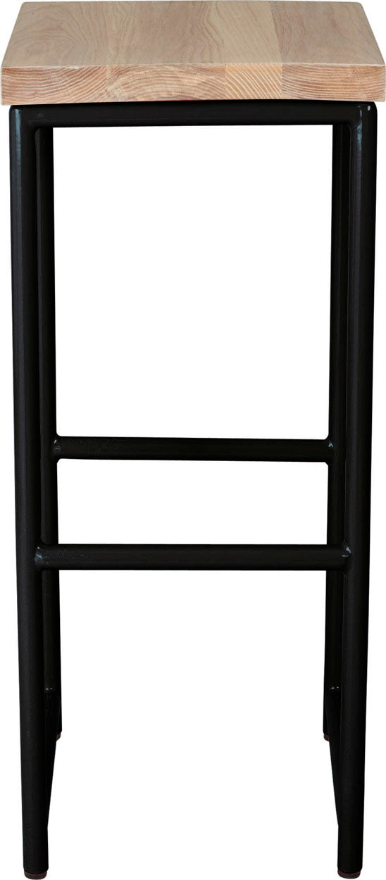 Black metal stool with whitewash stain ash wood made in UK - front view round frame