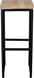 Black metal stool with whitewash stain ash wood made in UK - front view round frame