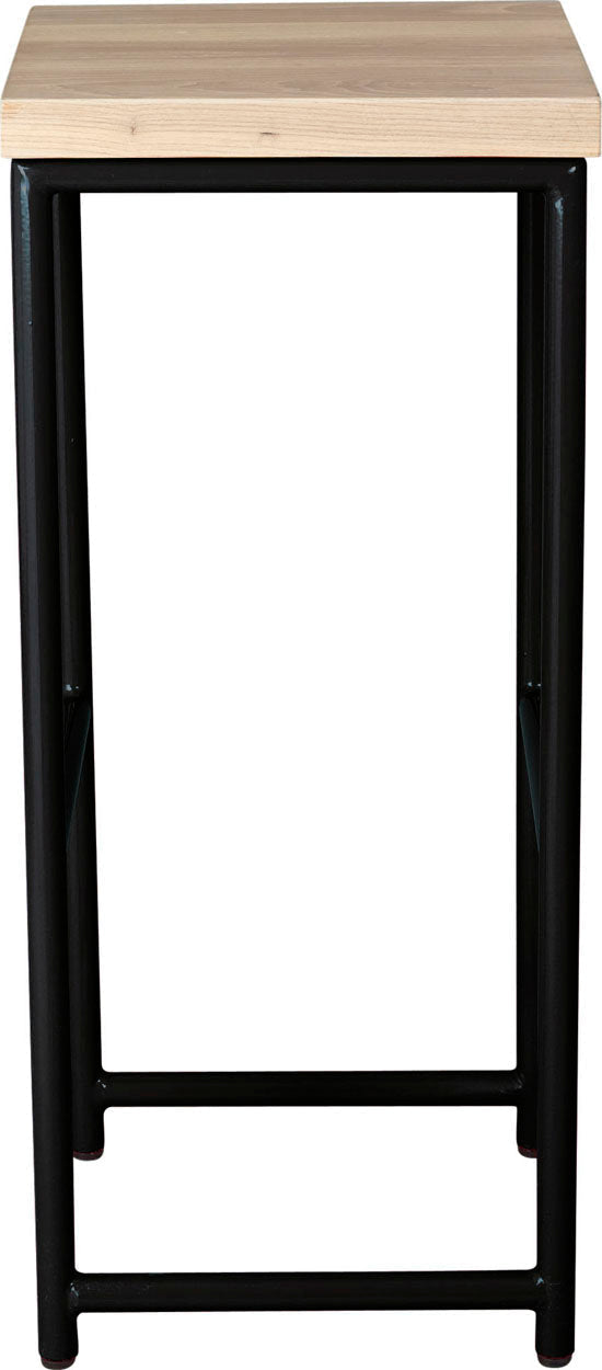 Black metal stool with whitewash stain ash wood made in UK - side view round frame