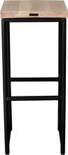 Load image into Gallery viewer, Black metal stool with whitewash stain ash wood made in UK - back view round frame
