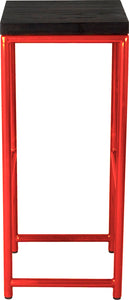 Red metal stool with black stain ash wood made in UK - side view round frame