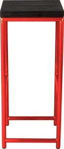 Red metal stool with black stain ash wood made in UK - side view round frame