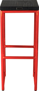 Red metal stool with black stain ash wood made in UK - back view round frame