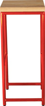 Load image into Gallery viewer, Red metal stool with natural stain ash wood made in UK - side view round frame
