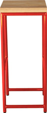 Load image into Gallery viewer, Red metal stool with natural stain ash wood made in UK - side view round frame
