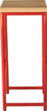 Load image into Gallery viewer, Red metal stool with natural stain ash wood made in UK - side view round frame
