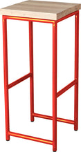 Load image into Gallery viewer, Red metal stool with whitewash stain ash wood made in UK - angle view round frame
