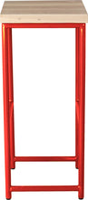 Load image into Gallery viewer, Red metal stool with whitewash stain ash wood made in UK - side view round frame

