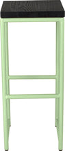 Load image into Gallery viewer, Sage green metal stool with black stain ash wood made in UK - front view round frame
