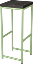 Load image into Gallery viewer, Sage green metal stool with black stain ash wood made in UK - angle view round frame
