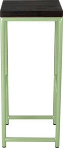 Sage green metal stool with black stain ash wood made in UK - side view round frame