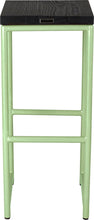 Load image into Gallery viewer, Sage green metal stool with black stain ash wood made in UK - back view round frame
