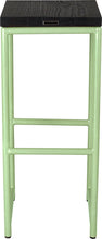Load image into Gallery viewer, Sage green metal stool with black stain ash wood made in UK - back view round frame

