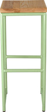 Load image into Gallery viewer, Sage green metal stool with natural stain ash wood made in UK - front view round frame
