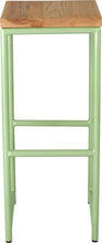 Load image into Gallery viewer, Sage green metal stool with natural stain ash wood made in UK - front view round frame
