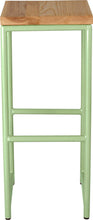 Load image into Gallery viewer, Sage green metal stool with natural stain ash wood made in UK - front view round frame

