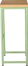 Load image into Gallery viewer, Sage green metal stool with natural stain ash wood made in UK - side view round frame
