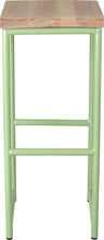 Load image into Gallery viewer, Sage green metal stool with whitewash stain ash wood made in UK - front view round frame
