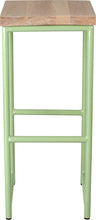 Load image into Gallery viewer, Sage green metal stool with whitewash stain ash wood made in UK - front view round frame
