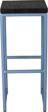 Load image into Gallery viewer, Shaker blue metal stool with black stain ash wood made in UK - front view round frame

