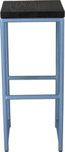 Load image into Gallery viewer, Shaker blue metal stool with black stain ash wood made in UK - front view round frame
