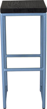 Load image into Gallery viewer, Shaker blue metal stool with black stain ash wood made in UK - front view round frame
