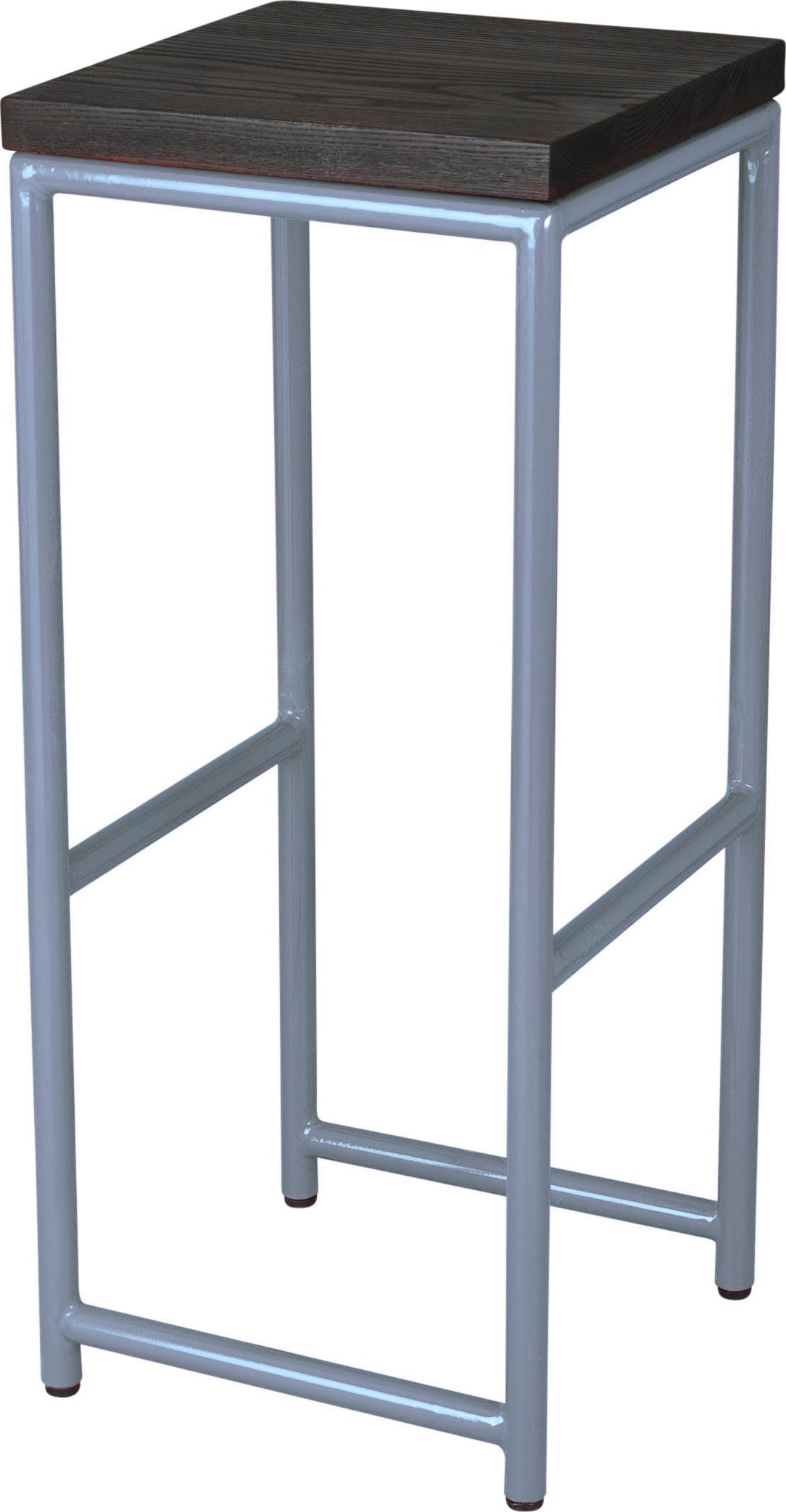 Shaker blue metal stool with black stain ash wood made in UK - angle view round frame