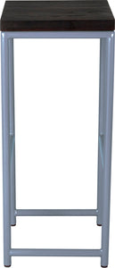 Shaker blue metal stool with black stain ash wood made in UK - side view round frame