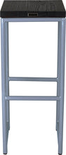 Load image into Gallery viewer, Shaker blue metal stool with black stain ash wood made in UK - back view round frame
