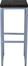 Load image into Gallery viewer, Shaker blue metal stool with black stain ash wood made in UK - back view round frame
