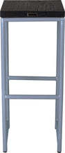 Load image into Gallery viewer, Shaker blue metal stool with black stain ash wood made in UK - back view round frame
