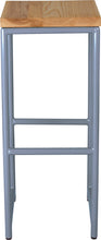 Load image into Gallery viewer, Shaker blue metal stool with natural stain ash wood made in UK - front view round frame
