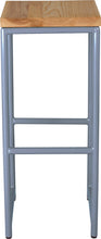 Load image into Gallery viewer, Shaker blue metal stool with natural stain ash wood made in UK - front view round frame
