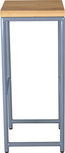Shaker blue metal stool with natural stain ash wood made in UK - side view round frame