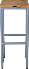 Load image into Gallery viewer, Shaker blue metal stool with natural stain ash wood made in UK - back view round frame
