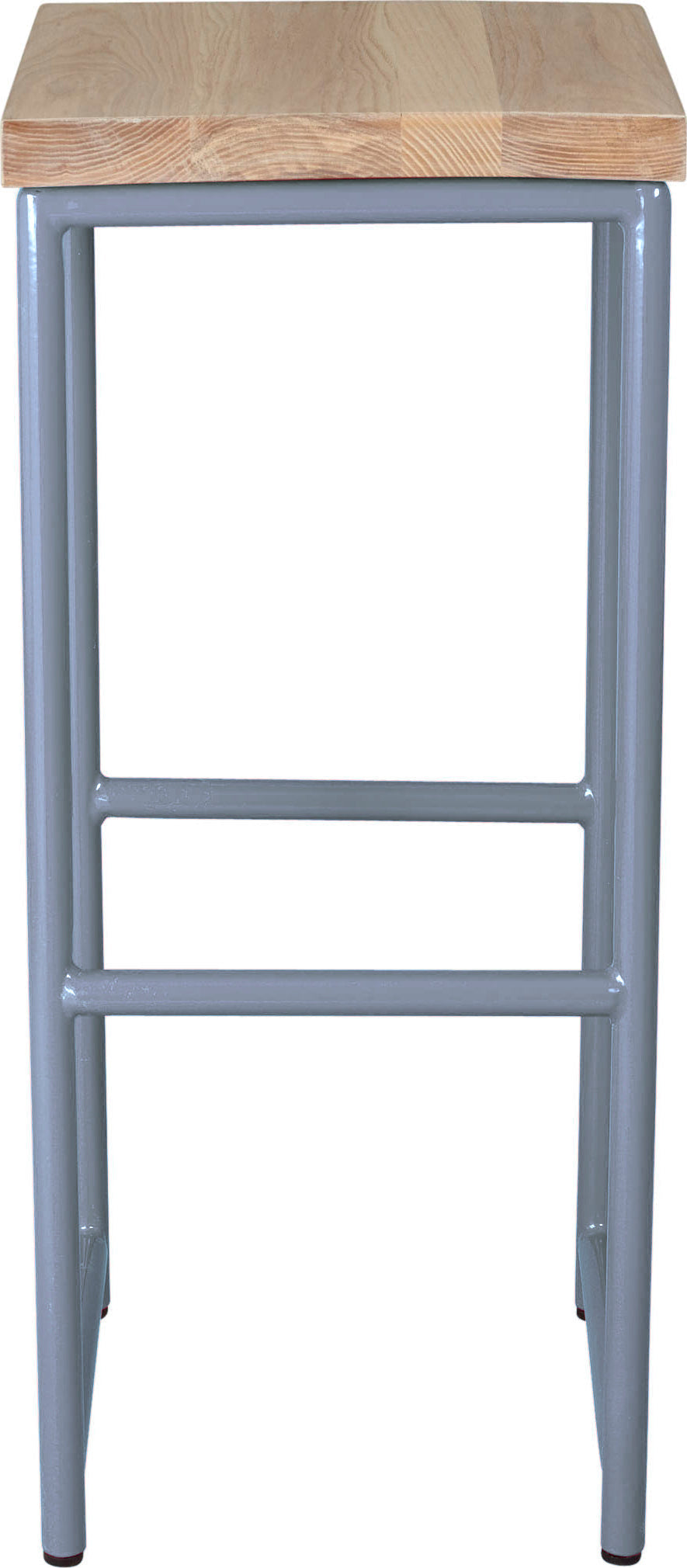 Shaker blue metal stool with whitewash stain ash wood made in UK - front view round frame