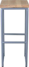 Load image into Gallery viewer, Shaker blue metal stool with whitewash stain ash wood made in UK - front view round frame
