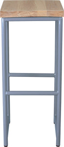 Shaker blue metal stool with whitewash stain ash wood made in UK - front view round frame